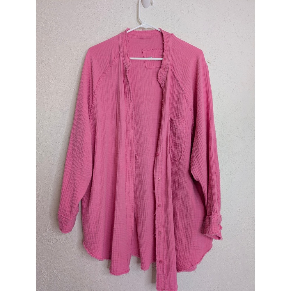 Aerie Pool to Party Gauze Coverup Shirt Large Pink Button Down Vacation Spring